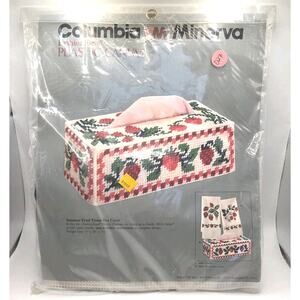 Columbia Minerva Vtg Summer Fruit Tissue Box Cover Plastic Canvas Kit Complete